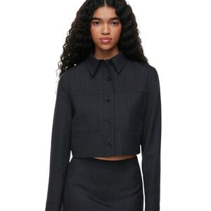 WILFRED CLASSIC PINSTRIPES NAVY LITTLE CROPPED JACKET BLAZER NWOT